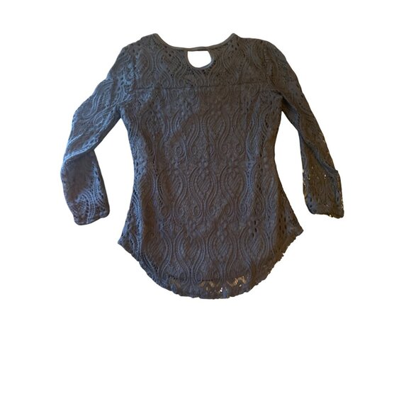 Black Lace Long Sleeve Top With Lining & Crisscross Neckline - Picture 4 of 4
